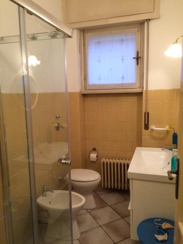 a bathroom with a toilet and a sink and a shower at Oasi La Francoise in Rozzano