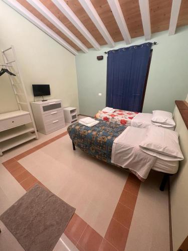 a bedroom with a bed and a television in it at La Madonnina-house in the Bolano vineyard in Bolano