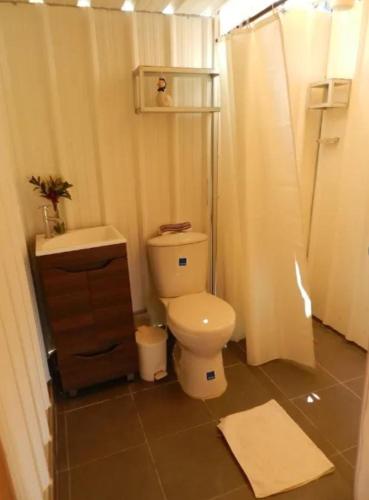 a bathroom with a toilet and a sink at Glamping Villa de Leyva in Estación El Salto