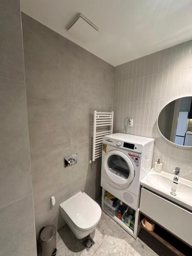 La salle de bains est pourvue de toilettes et d'un lave-linge. dans l'établissement MILO Lux Apartments 3 - Belgrade Waterfront -Galerija, à Sajmište