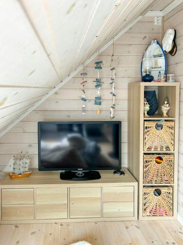 Μια τηλεόραση ή/και κέντρο ψυχαγωγίας στο Cabin With Sea Views In Mjømna