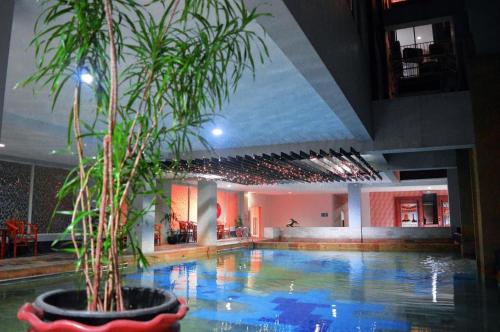 a indoor pool with a potted plant in a building at Horison Kota Lama Semarang in Semarang