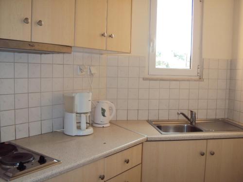 a kitchen with a sink and a coffee maker on the counter at Galini Studios and Apartments in Lassi