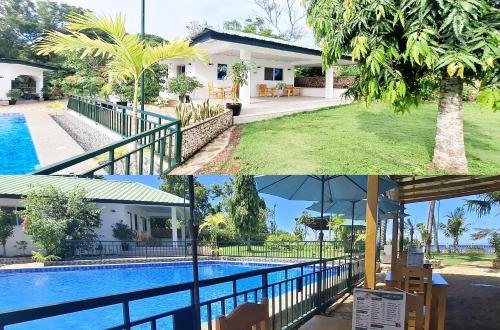 a collage of two pictures of a house and a swimming pool at Casa Feliz Ocean Resort in Siquijor