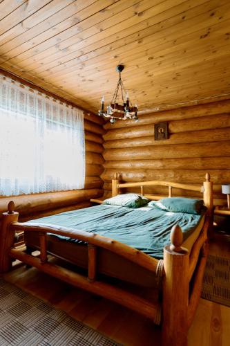 a bedroom with a bed in a log cabin at Ray Eco Resort in Mukacheve
