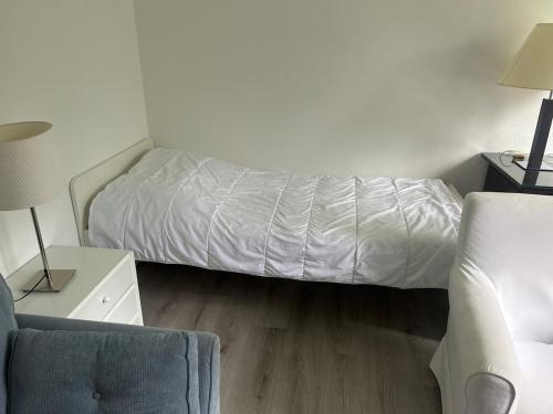 a bedroom with a bed and a couch and a chair at cosy studio in Montreux