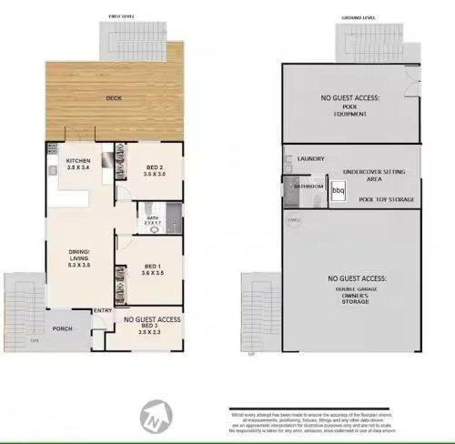 a floor plan and elevation of a house at OXLEY Mineral Pool & Private Home suburbanSTAY in Brisbane