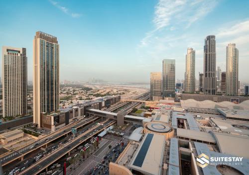 an aerial view of a city with tall buildings at Fashion Avenue Dubai Mall in Dubai