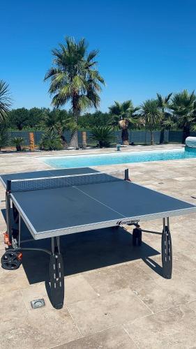 - une table de ping-pong en face de la piscine dans l'établissement Luxury home private duras, à Duras
