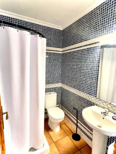 a bathroom with a white toilet and a sink at Azul Calma in Vinarós