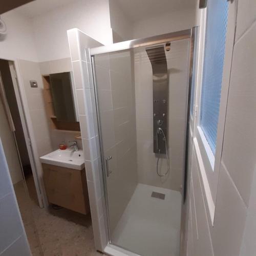 une salle de bain avec douche et lavabo dans l'établissement Les Lilas, à Hyères