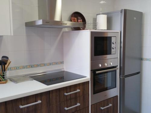 uma cozinha com fogão de aço inoxidável e frigorífico em Apartamento Capitania em Granada