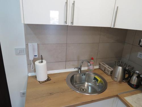 una encimera de cocina con fregadero en una cocina en AQUA LUX APARTMAN, en Jagodina