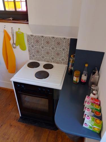 a small kitchen with a stove and a counter top at Gotthard Backpacker in Wassen
