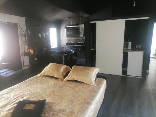 une chambre avec un lit avec deux oreillers dessus dans l'établissement Moderne Jacuzzi Terrasse, à Narbonne