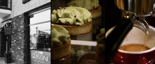 two pictures of a cup of coffee and a cupcake at Nice Studio by the River Walonska 15 SPA - GYM - SAUNA - JACUZZI in Wrocław