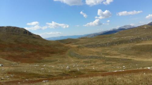 a view of a grassy hill with mountains in the background at Seoski dom 