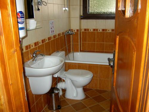 Un baño con lavabo, inodoro y bañera. en Villa Skalolazka, en Belogradchik
