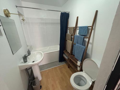 a bathroom with a toilet and a sink and a shower at T2 centre historique écusson in Montpellier