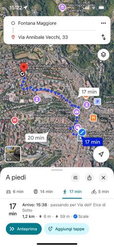 a screenshot of a cell phone with a map at Terrazza Elce - A stone's throw from the Center in Perugia