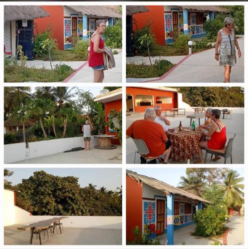 a collage of photos of people outside a house at CAMPAMENTO CHEZ CAMPOS in Cap Skirring