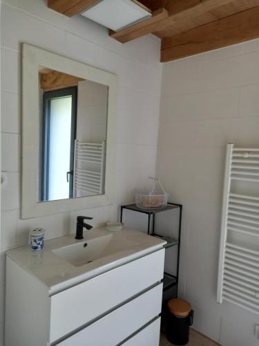 a bathroom with a sink and a mirror at La Férandie in Chéronnac