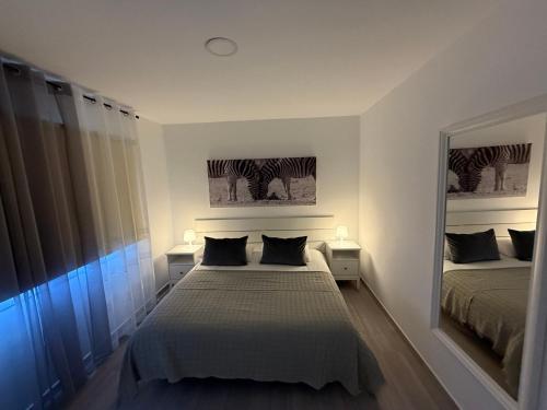 a bedroom with a bed and a large mirror at Casa BagaCera "Baga" in Ingenio