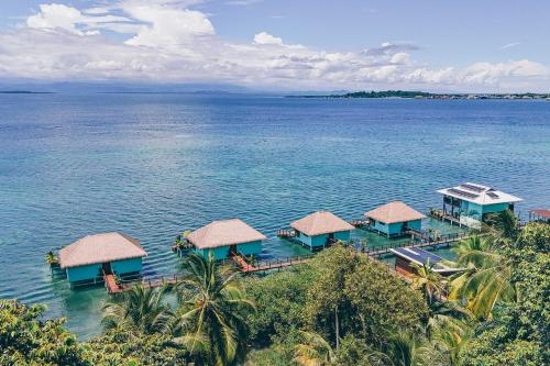 an aerial view of a resort on the water at Sol Bungalows Bocas del Toro in Bocas del Toro