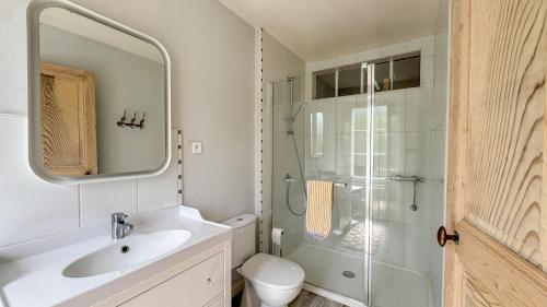 a bathroom with a shower and a sink and a toilet at La Maison de Cécile in Cahan