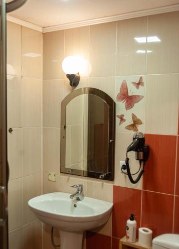 a bathroom with a sink and a mirror at Готель Згарда in Dragobrat