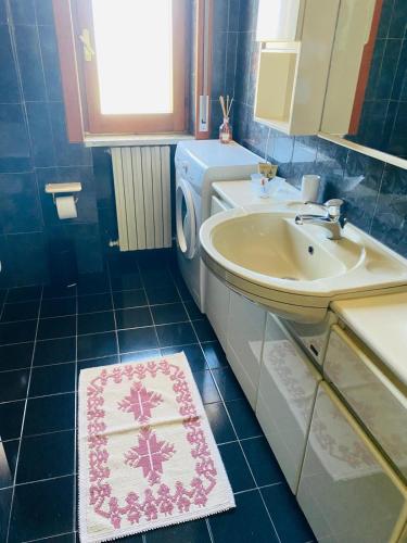 a bathroom with a sink and a washing machine at Radice Libera - Casa di campagna in Castel San Lorenzo
