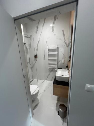 Koupelna v ubytování Aparthotel NAD ZATOKĄ Jezioro Ukiel