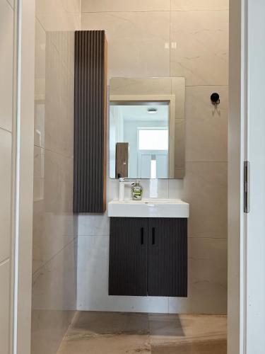 a bathroom with a sink and a mirror at Peaceful Place Near Lake in Sankt Pölten