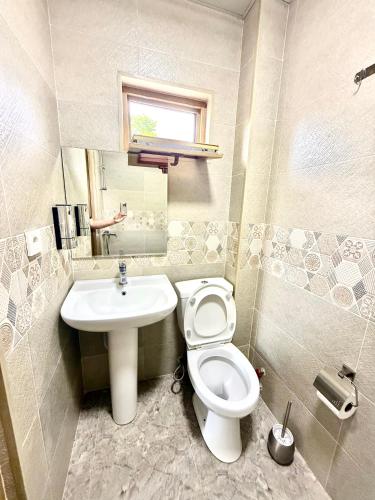 a bathroom with a toilet and a sink at Hotel Barbare in Kobuleti