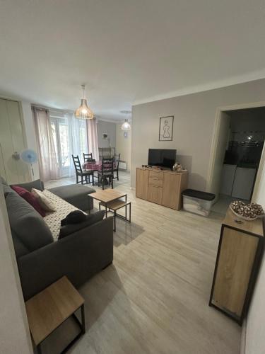 un salon avec un canapé et une table dans l'établissement Appartement Amélie-les-Bains, à Amélie-les-Bains-Palalda