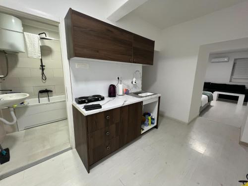 una piccola cucina con lavandino e piano di lavoro di Central Park Residence a Sarajevo