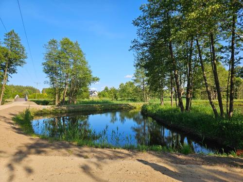 a river in the middle of a dirt road at Chata Pod Strzechą in Lipusz
