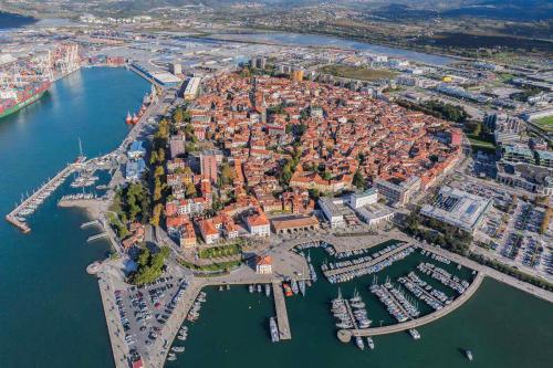 an aerial view of a city with a harbor at Casa Istriana Center with free parking in Koper