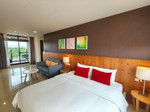 Una cama o camas en una habitación de 川岸空中villa