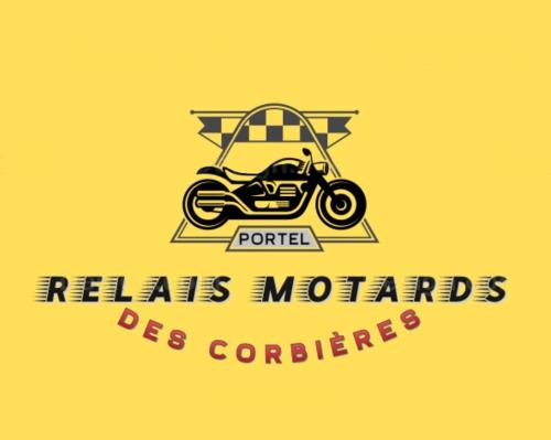 a logo of a motorcycle on a yellow background at Relais Motards de Portel in Portel-des-Corbières