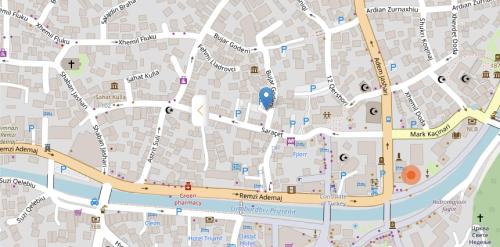 a map of a city with a road at Monarch Hotel in Prizren