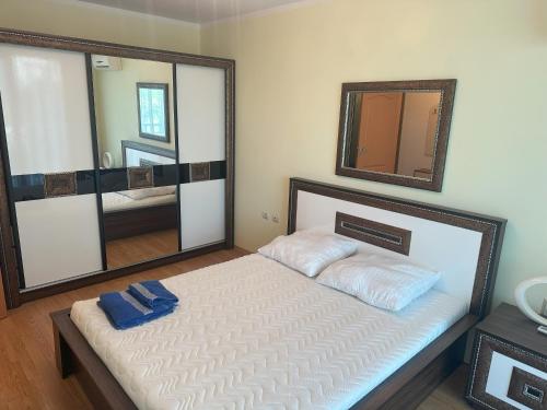 a bedroom with a bed with a mirror on the wall at Appart complex - Egrek 6 in Lozenets