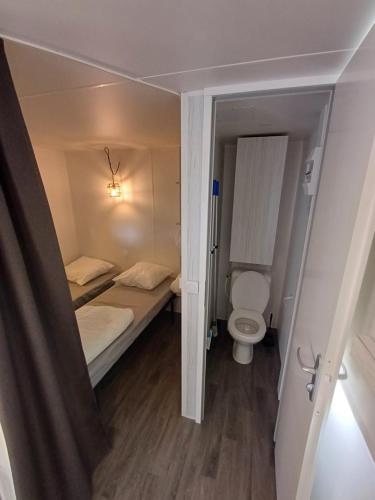 een kleine kamer met 2 bedden en een toilet bij Coco Sweet with sanitary in La-Roche-en-Ardenne
