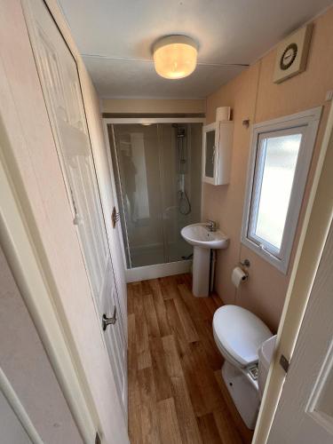 a small bathroom with a toilet and a sink at ZP 655 - Camping de Zandput in Vrouwenpolder