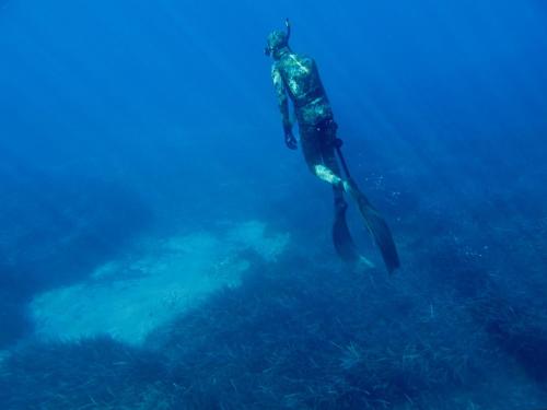 a person is scuba diving in the ocean at Florida Blue Bay Resort & Spa in Psathopirgos