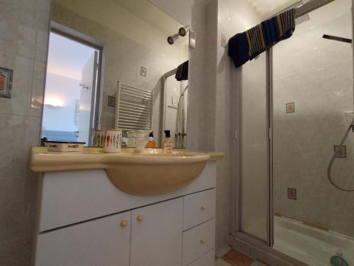 une salle de bain avec un lavabo et une douche dans l'établissement Séjour de rêve à Saint-Denis d'Oléron : Maison 10 pers, piscine, proche phare de Chassiron - FR-1-778-4, à Saint-Denis-dʼOléron