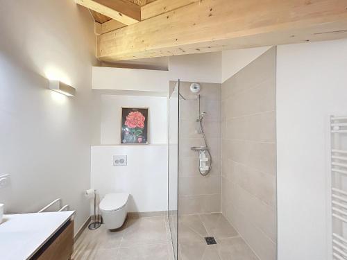 La salle de bains est pourvue d'une cabine de douche et de toilettes. dans l'établissement Appartement de Standing 4 Chambres au Pied des Pistes à Combloux - FR-1-560-122, à Combloux