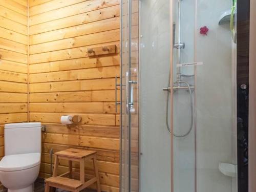a bathroom with a toilet and a glass shower at Gîte paisible dans forêts avec vélos et randonnées, animaux admis - FR-1-583-503 in Montigny-les Cherlieux