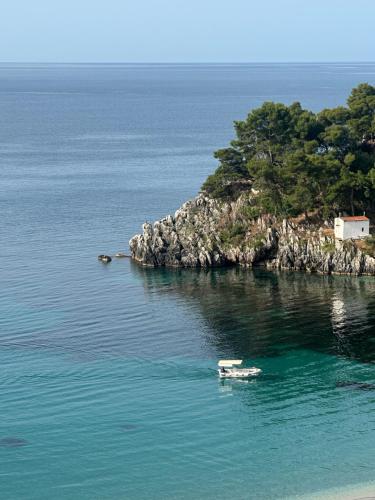 a boat in the water next to an island at Sea Bliss Adults Only in Parga