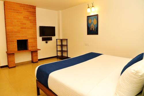 a hotel room with a bed and a tv at Amber by The Tamarillo in Ooty